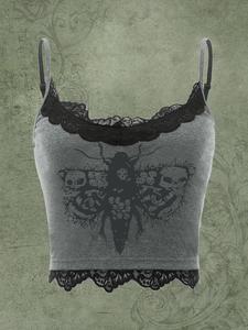 Women's  Contrast Lace  Top, Casual Adjustable Spaghetti Strap Sleeveless Top for Summer, Women's Top for Daily Wear