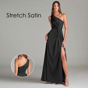 Azazie Brooke A-Line One Shoulder Stretch Satin  Birthday Wedding Party Dating Holiday Dress