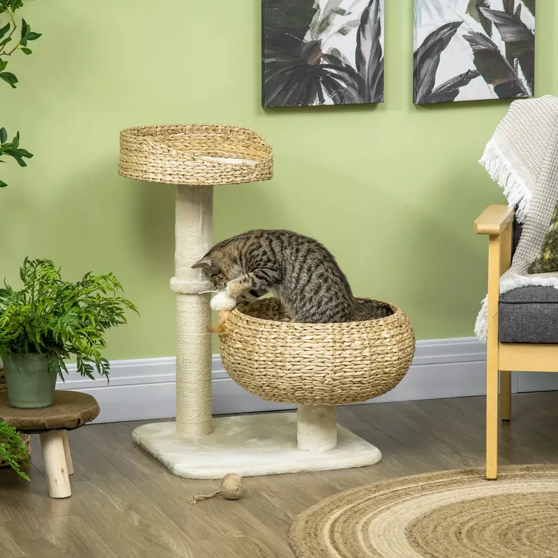 72cm Cat Tree Kitten Tower, with Sisal Scratching Post, Two Beds, Toy Ball 1