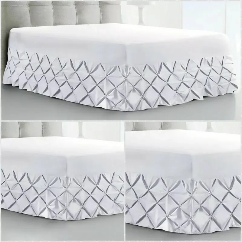 Diamond Pleated Luxury Pintuck Valance Sheet Soft Comfy Fitted Bed Cover Single Double Super King Bedding Size 1