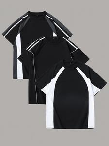 Men's Solid Color Striped Trim Short Sleeve Tee, Loose Casual Comfy Round Neck T-shirt for Summer, Fashion Men's Top for Daily Wear, Tropical