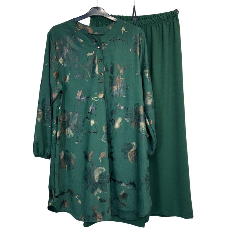 Ladies Gold Print Coord Set Collared Top with Wide Leg Trousers 8-16 3