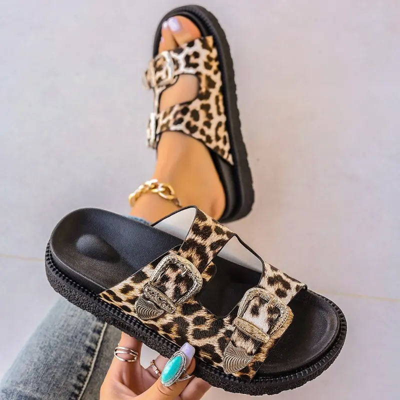Women's Fashion Leopard Print Platform Sandals, Casual Comfortable Platform Sandals for Summer, Female All-match Round Toe Sandals for Daily Wear, Walking Shoes Girl Footwear