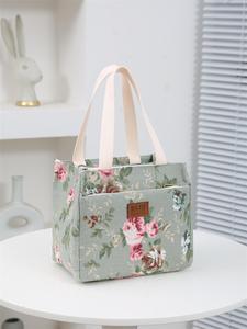 Floral Pattern Lunch Bag, Portable Insulated Lunch Bag with Handle, Lunch Box Bag for Work, School, Travel, Picnic, Lunch Cooler Bag