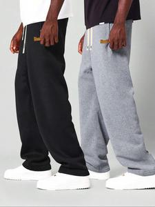 Men's Patched Sweatpants, Casual Comfy Breathable Drawstring Pants for Daily Wear, Men's Trousers for Summer