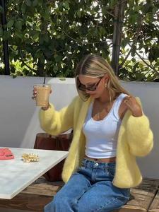 Women's Solid Color Cardigan, Casual Sweater Cardigan for Fall & Winter, Women's Knitwear Top for Daily Wear