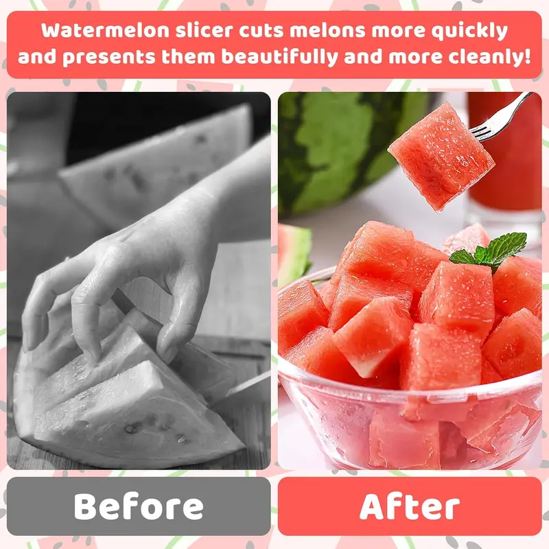 2PCS 3-in-1 Watermelon Fork Slicer Cutter, Stainless Steel Watermelon Cutter Slicer Tool Set, Multifunctional Melon Cutter 5
