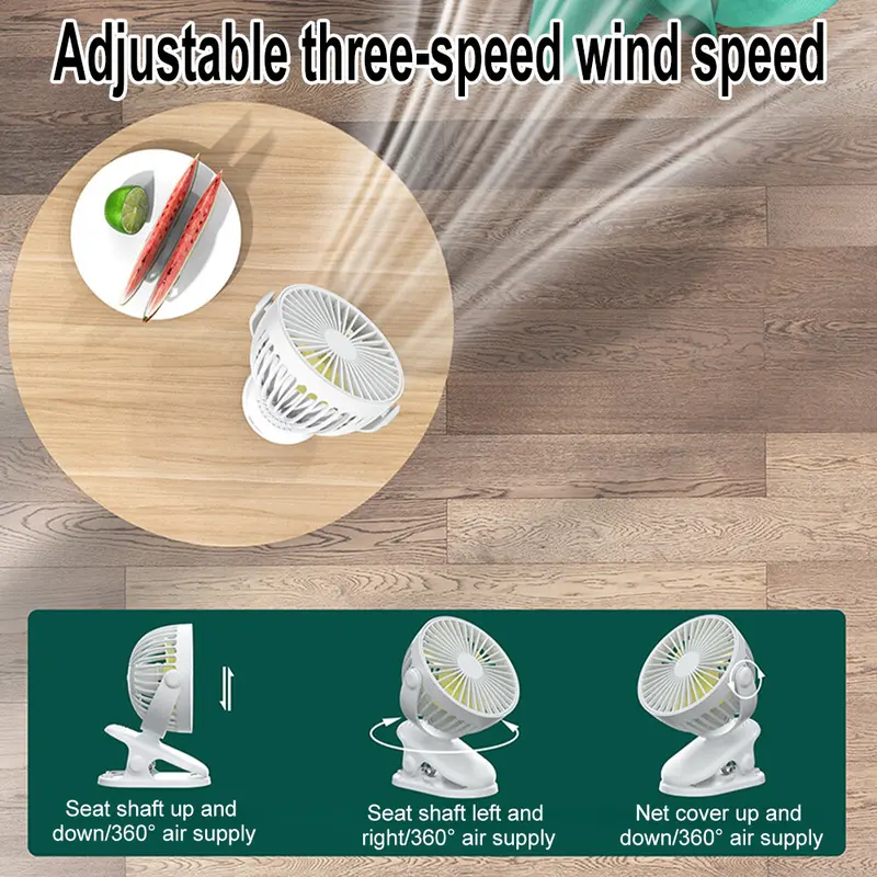 UK Clip On Fan 3 Speed USB Rechargeable Mini Cooling Desk Baby Stroller Portable white fan clip  fan cooling  fan smart  fan fan  air  cooler 4