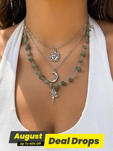 Women's Boho Style Beaded & Pendant Necklace As Gifts, Vintage Bohemian Jewelry, Fashion Jewelry Accessories for Women As Gift without Box, Statement Necklace, Statement Religious Necklace