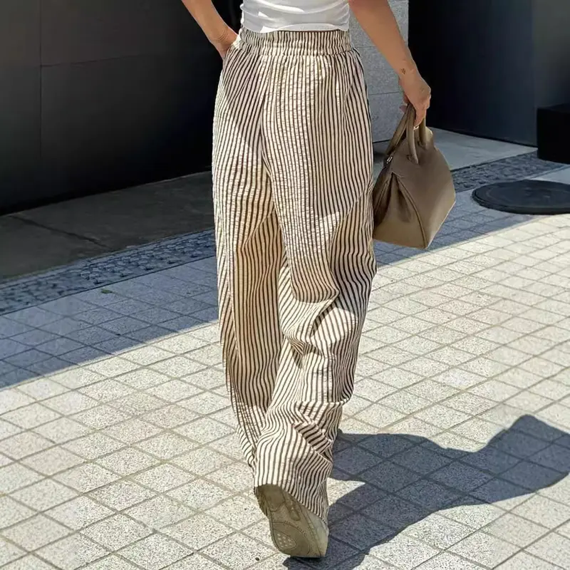 29/5000 Ice silk wide-leg pants for women, summer salt-like drape, Korean-style loose, versatile, high-waisted, elastic, thin, and straight-leg pants 3
