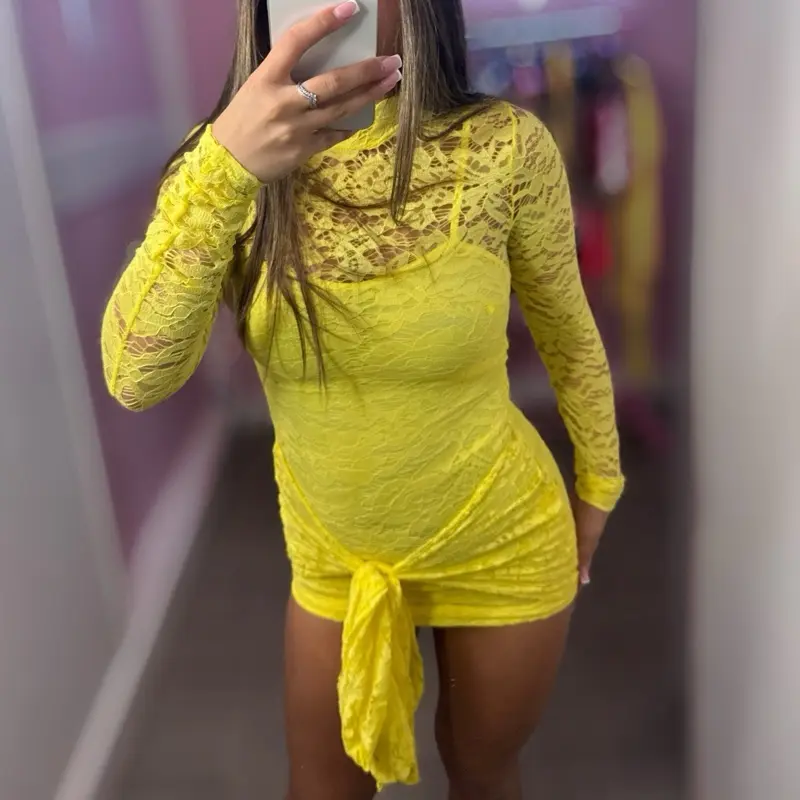 Lace Detail Tie Knot Drape Dress 1