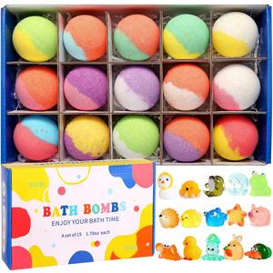Bath Bombs for Kids with Surprise Toy Inside, 15pcs/box Kids Bath Bombs Gift Set, Natural Organic Bubble Bath Fizzy with Toys, Bath Time Adventure, Bubble Bath Bomb Gift Box, Gentle Girl Shower Products, Scent Relaxing Bath, Skincare, Body Care Pack