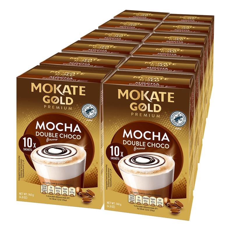 Mokate Gold Premium Mocha Double Choco: Irresistible Rich Flavor & Energy Boost, 10X14G Sachets, Case Of 12 0