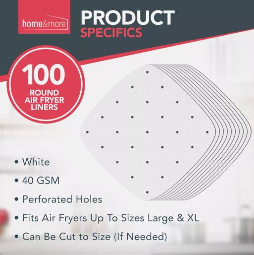 Product Introduction of 100 Perforated Air Fryer Liners 26cm | Square Disposable Parchment Baking Paper 7