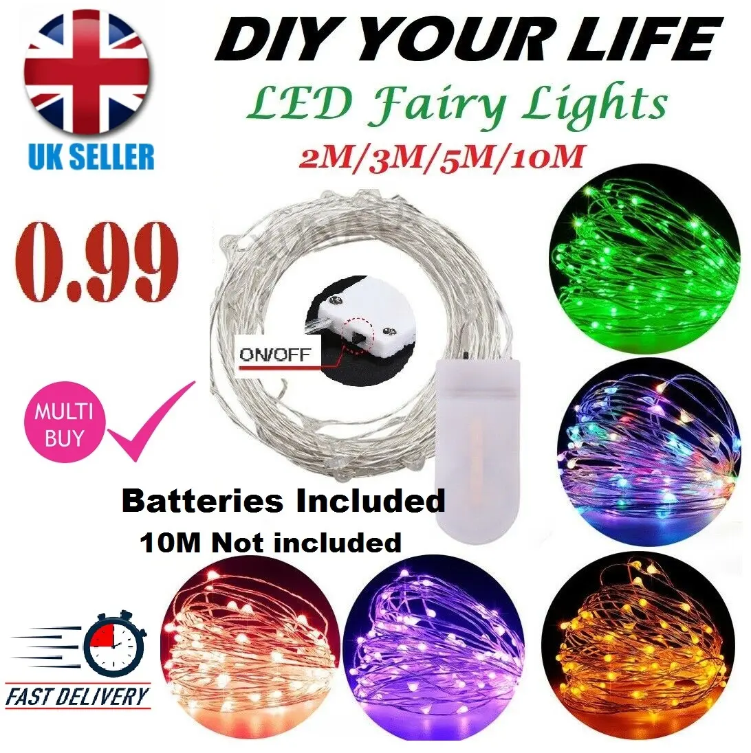 Battery Operated LED Fairy Lights, 2M 3M 5M 10M Xmas String Lights Party Wedding