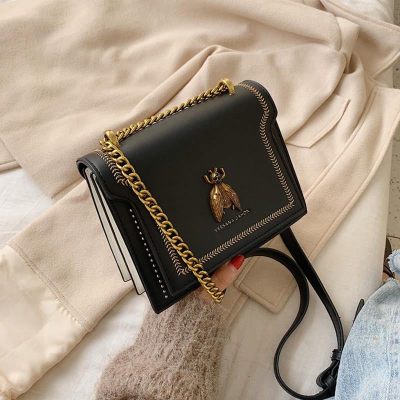 Women's Elegant Bee Patched Decor Chain Strap Crossbody Bag, Vintage Bee Decor Square Underarm Bag, Designer Bags, Minimalist Temperament Quilted Design Shoulder Bag, Trendy Crossbody Bag for Daily Use, Crossbody Purses 2025, Purse 8