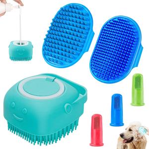 Pet Bath Brush Set, 6 Counts/set Pet Shampoo Bubbles Maker & Adjustable Ring Handle Pet Shower Brush & Finger Toothbrush, Dog & Cat Grooming Supplies