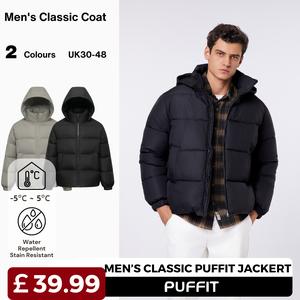 [Ships From UK] PUFFIT Men’s Premium Fitted Detachable Hooded Puffer Jacket , Men Winter Basic Warm Coat with Removable Hood Zip Deep Pockets
