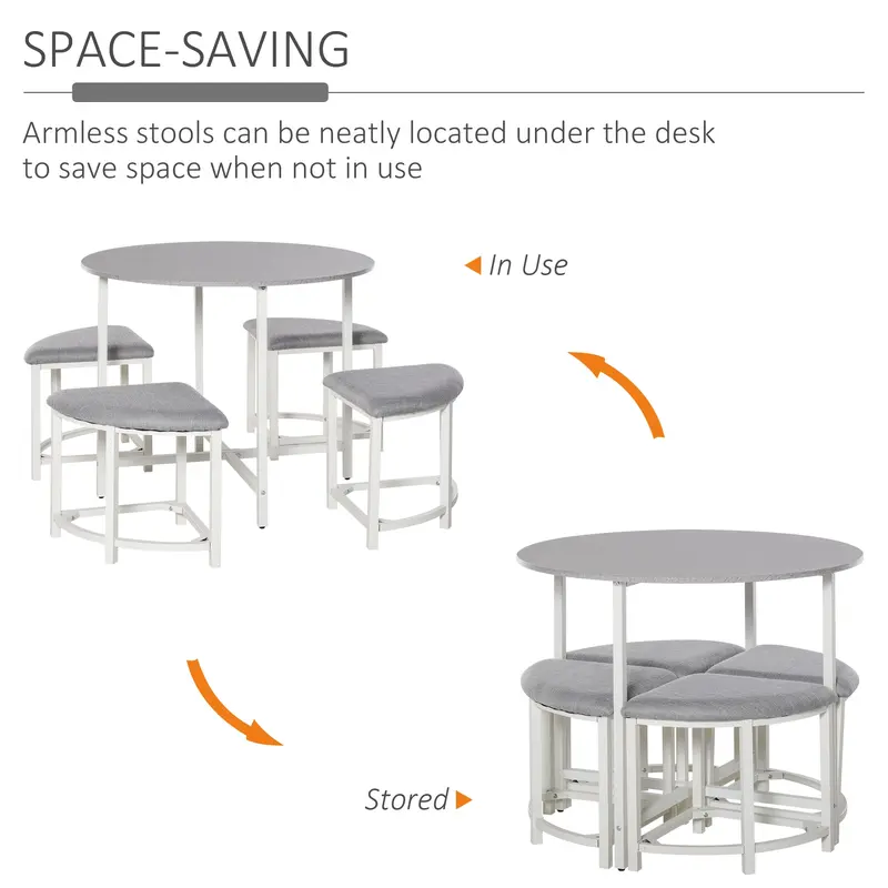 HOMCOM Modern Round Dining Table Set with 4 Upholstered Stools for Dining Room, Kitchen, Grey 3