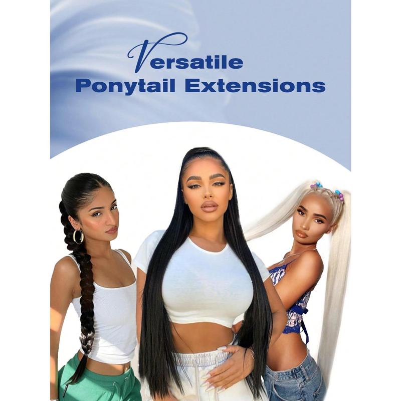 26 Inch/34 Inch Ponytail Extensions, Versatile Elastic Band Black Brown Gold Burgundy Ponytail Heat Resistant Extension For Women, Long Straight DIY Wrap Around Ponytail Soft Natural Synthetic Pony Tails For Christmas New Year Carnival Music Festival 7