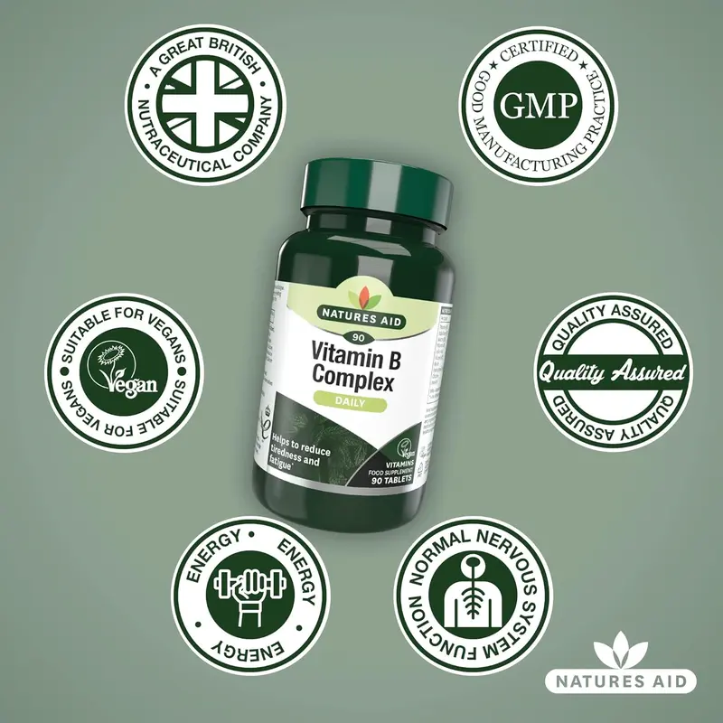 Natures Aid Vitamin B Complex 90 Tablets – High Potency – Supports Energy Metabolism, Nervous System, Brain & Immune Function – Vegan, Gluten Free, Non-GMO – Overall Wellbeing Supplement 3