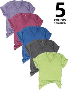 Women's Plain V Neck Tee, Basic Casual Fashion Short Sleeve T-shirt for Summer, Women's Top for Daily Wear, Minimalist Lady Cute Tops, Womenswear