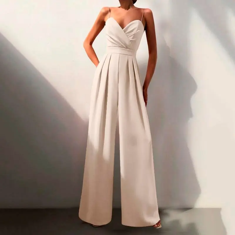 [2025]Elegant Suspenders V Neck Jumpsuit Women Fashion Sleeveless Backless High Waist Jumpsuit Solid Color Party Overalls For Women 6
