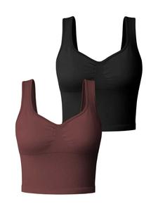 Women's Solid Ruched Sports Vest, 2024 Fashionable Summer New Comfortable Breathable Sleeveless Sweetheart Neck Sports Top for Yoga Gym Exercise, Ladies Sportswear for All Seasons Valentine's Day, gift, Breathable Workout Tops