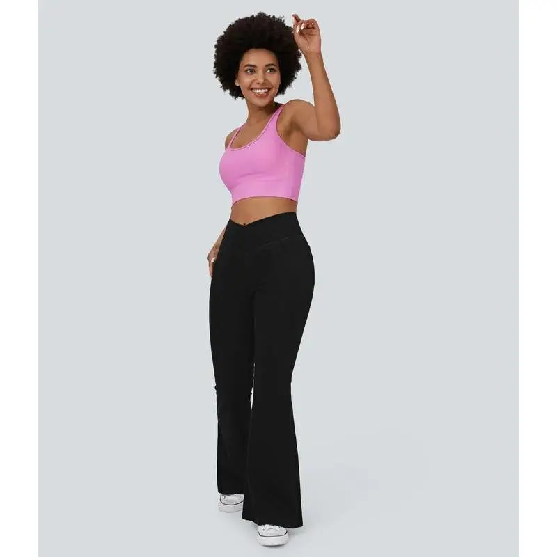 Women's Fl Black Denim ex High Waisted Crossover Super Flare Knit Jeans, Stretchy & Comfy Bottoms, Summer 2025, Plus Size ， Denim Basic Womenswear, Minimalist, Spring Sale Pants Trouser barrel  jeans  curvy high  rise  jeans jeans  Comfort Flared Denim 3