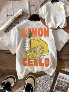 Women's Lemon & Letter Print Round Neck Tee, Casual Short Sleeve Crew Neck T-Shirt for Summer, Fashion Women's Top for Daily Wear