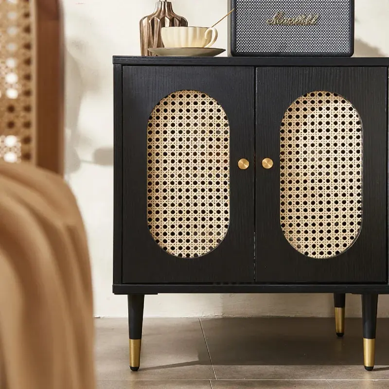 Lille 2 Door Rattan Bedside Cabinet - Black 6