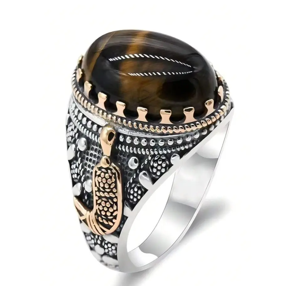 Men's Fashion Vintage Brown Turquoise Ring, Jewelry For Wedding, Men Rings, Engagement, Party