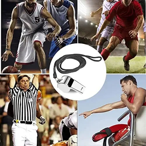 Stainless Steel Whistle, Metal Referee Whistle with 41cm Lanyard, Stainless Sports Whistles for Outdoor Activities, Referees, Coaches, Lifeguards, Soccer, Basketball-Silver 4