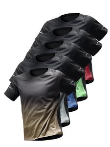 Men's Ombre Print Short Sleeve Tee, Regular Fit Sporty Breathable Quick Drying T-shirt for Running Gym Workout, Casual Comfy Top for Outdoor Activities Gym Tees