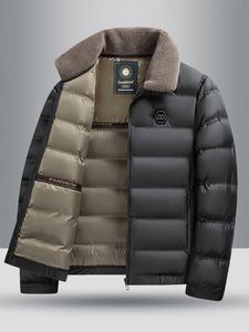 Men's Regular Fit Contrast Faux Fur Collar Winter Jacket, Casual Long Sleeve Zip Up Outerwear for Winter, Men's Clothes for Daily Wear