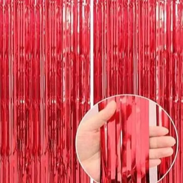 Red Foil Door Curtain - Shimmery Party Backdrop 1m x 2m for Banners & Photo Opportunities