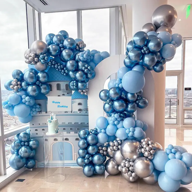 Balloons 50 Pcs, Beautiful 10 inches Latex Balloons, Party Balloons, Wedding Balloons for Decoration, Perfect for YOUR beautiful Parties, Birthdays (Blue White & Silver Confetti-Confetti Pcs) 0