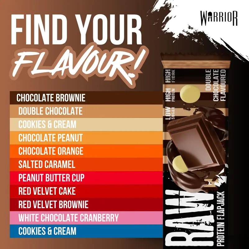 Warrior Raw Protein Flapjacks - Low Sugar, High in Fibre ADouble Chocolate) - Pack of 12 Bars x 75g Each - Snack, Dessert 2
