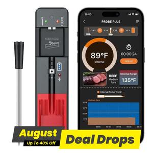 Smart Wireless Bluetooth-compatible Barbecue Meat Thermometer, 1 Set Usb Rechargeable Wireless Thermometer with Probe, Modern Kitchen Utensils & Gadgets, Cooking Gifts, Black Kitchenware, Wifi Wireless Thermometer, Digital Cooking Thermometer Gifts