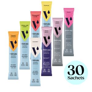 Vidrate Drink Sachets - 30 Pack: Sugar-Free, Electrolytes & Natural Beverage Drink Vitamin for Energy Boost - Sport