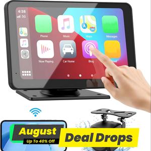 7 Inch Portable Wireless Car Player with Rear View Camera, Touchscreen WiFi GPS Navigation Car Video Player with Bluetooth-compatible 5.0, Voice Control & Reverse Camera, GPS Sensor, Built In GPS