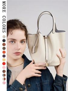 Women's Fashionable Solid Color Handbag, with Pouch Bag, Casual Versatile Cowhide Handbag, Trendy All-match Handbag for Daily Use