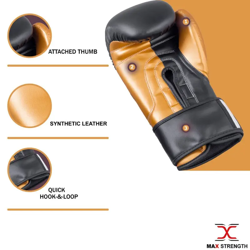 MAXSTRENGTH Boxing Sparring Gloves MMA Training Black/Golden 1  boxing 2