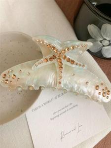 Starfish Decor Hair Claw, Rhinestone Decor Claw Clip, Fashion Hair Accessories for Women & Girls, Minimalist Headwear Suitable for Thick Hair