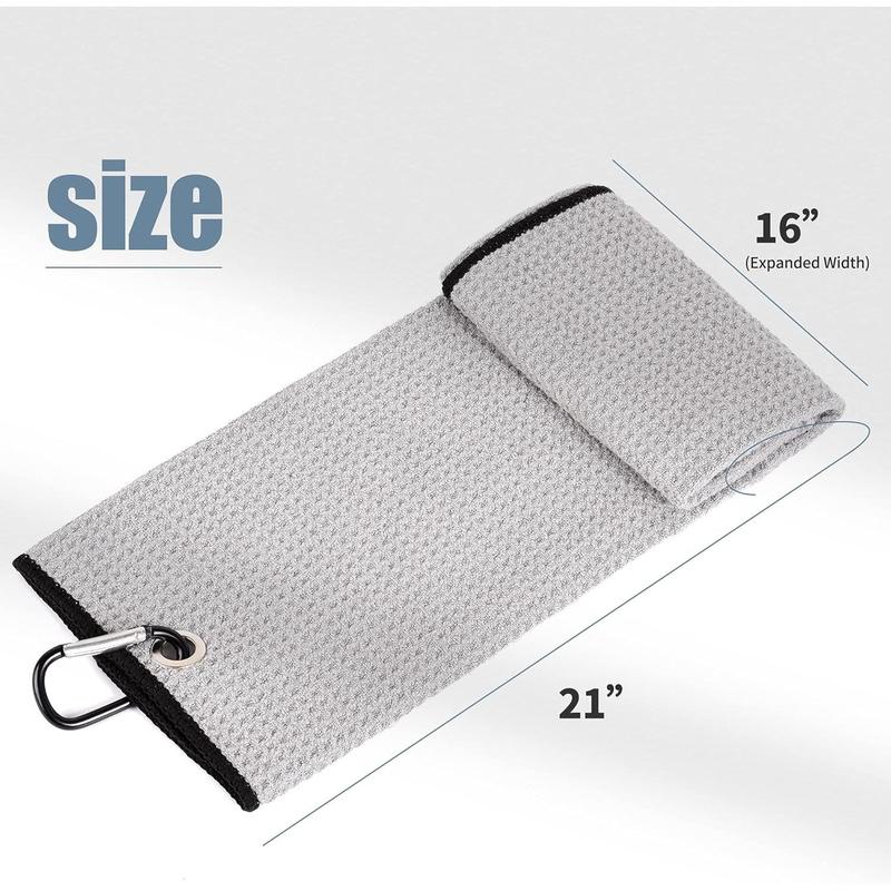 Tri-Fold Golf Towel | Premium Microfiber Fabric | Waffle Pattern | with Heavy Duty Carabiner Clip | Golf Towel for Men and Women (Gray Golf Towel) 3
