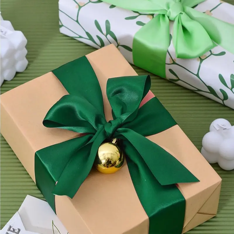 6 Rolls 50MM Wide Green Satin Ribbons, 60M Thick Ribbon Wide, Ribbons for Gift Wrapping, Crafting, Wedding Cars, Hair Bows, Party Background Decoration 1