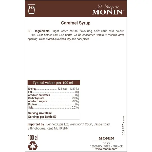 Monin Premium Caramel Syrup 1L for Coffee & Cocktails – Vegan-Friendly, Allergen-Free, Natural Flavour 3