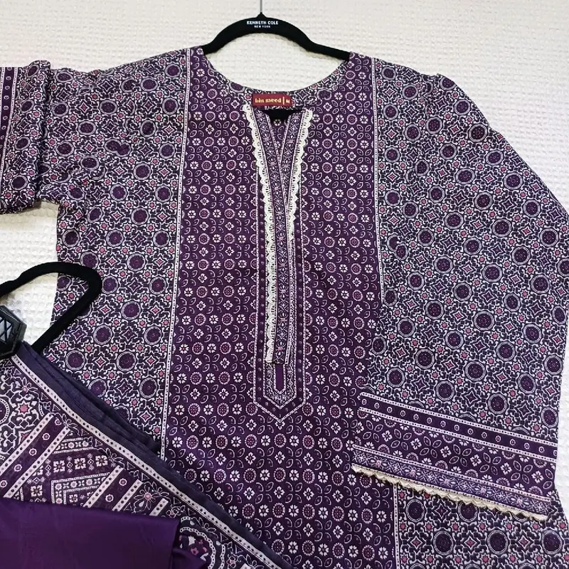 3pc binsaeed beautiful printed- Summer Lawn Collection M and Large Available with Trousers 6