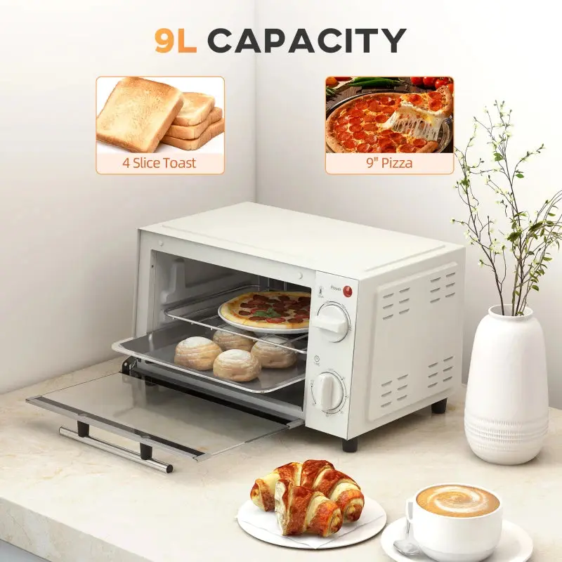 HOMCOM Mini Oven 9L - Countertop Electric Grill & Toaster Oven with Adjustable Temperature, 750W 8
