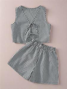 Women's Plaid Print Tank Top & Shorts Two-piece Set, Casual Cozy Sleeveless Top & Shorts for Summer, Ladies Clothes for Daily Wear, Clothing, Summer Gift Set, Summer Outfit, Essentials Set